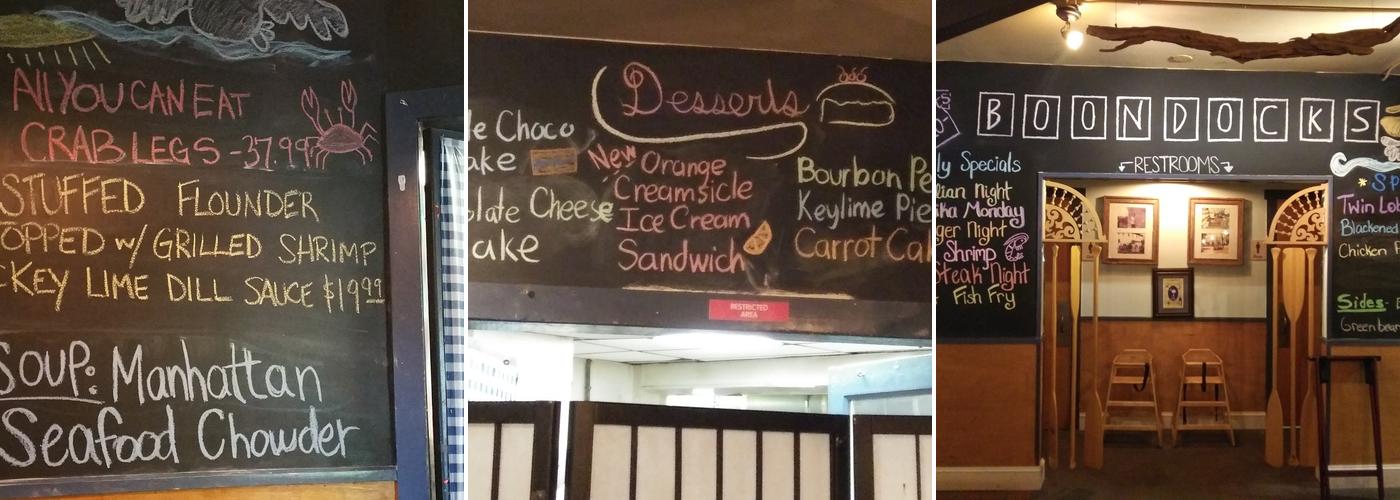 Boondocks Restaurant Menu