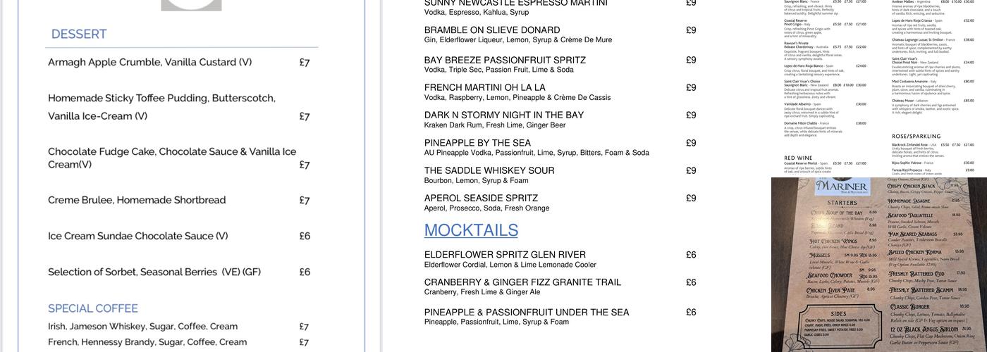 The Mariner Bar & Restaurant Menu