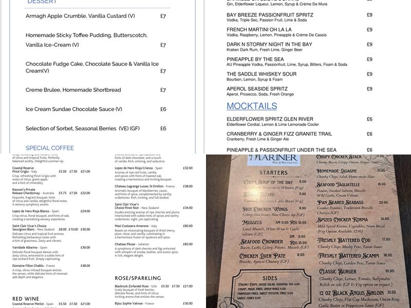 The Mariner Bar & Restaurant Menu
