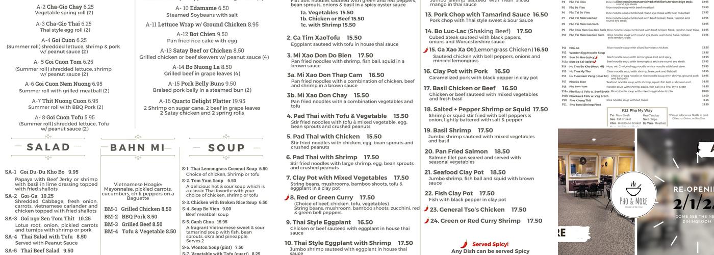 Pho & More Menu