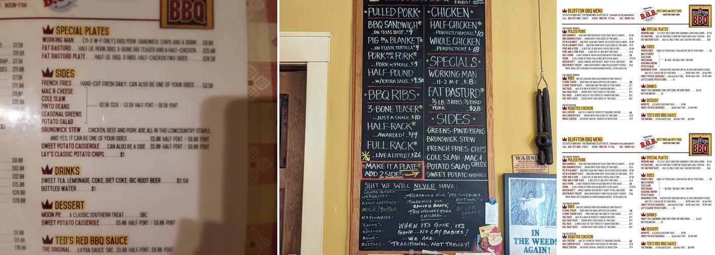 Bluffton Barbeque Menu