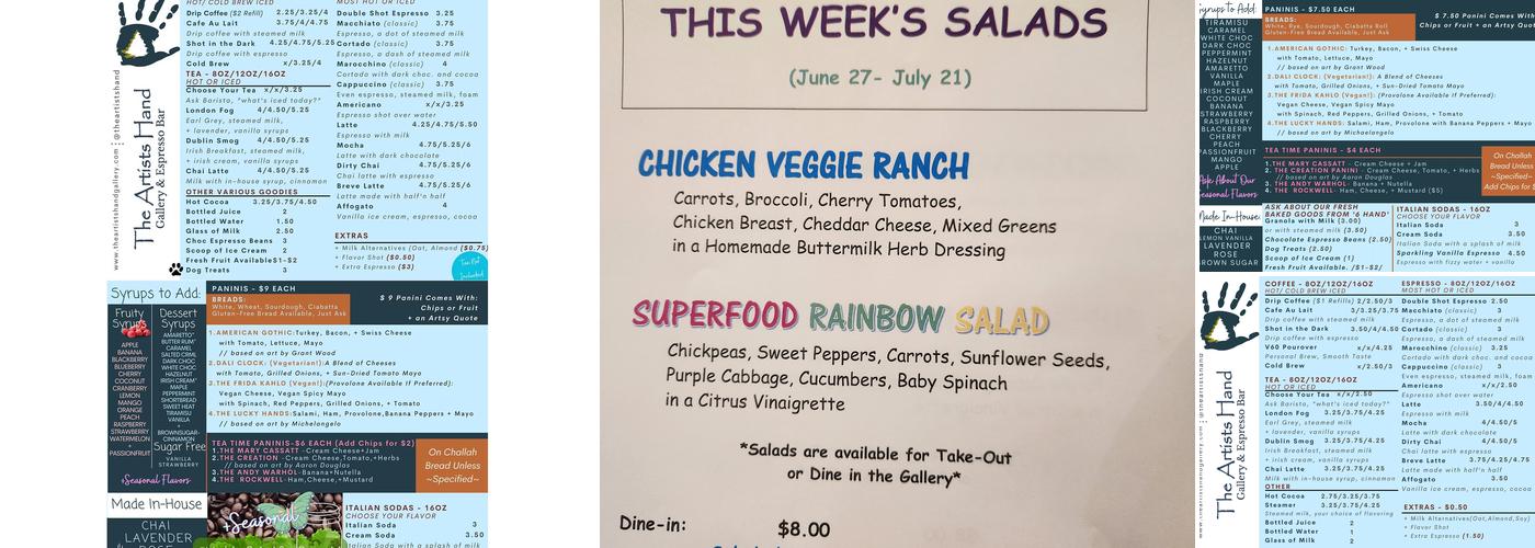 Artists Hand Gallery and Espresso Bar Menu