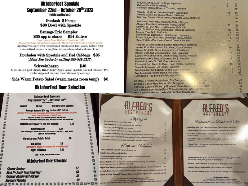Alfred's Restaurant Menu
