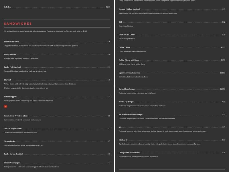 Old Route 66 Grille Menu