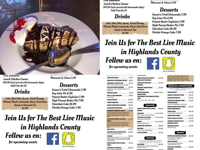 Jaxson's Restaurant Menu