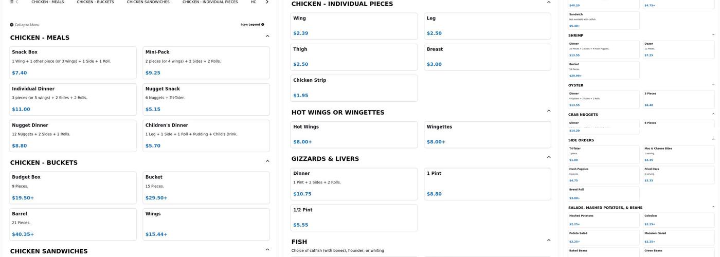 Maryland Fried Chicken Menu