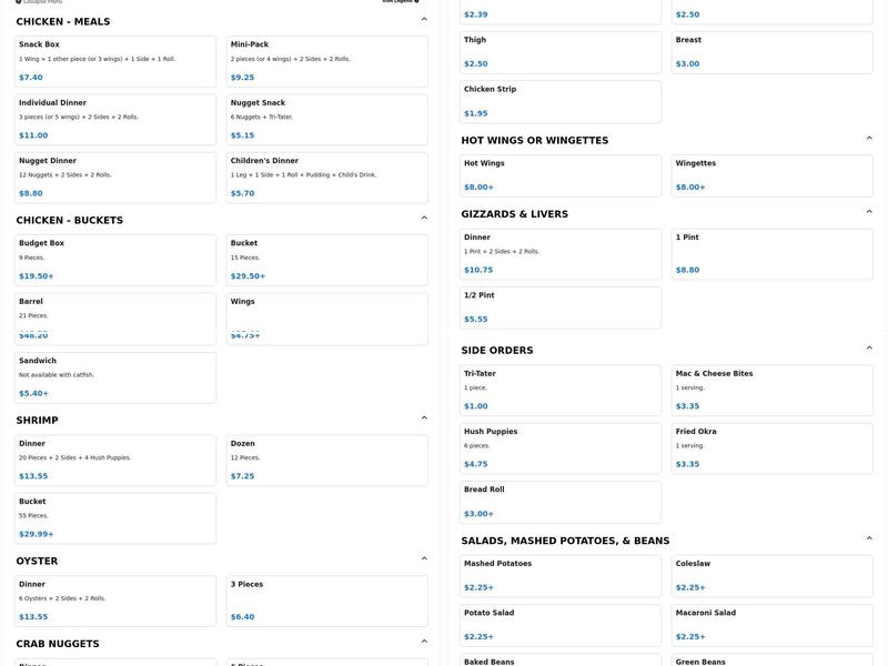 Maryland Fried Chicken Menu