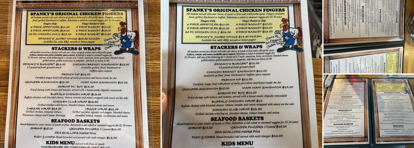 Spanky's Beachside Menu