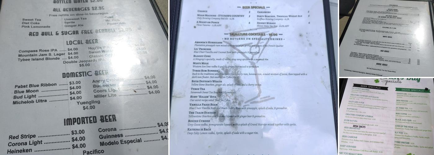 Sting Ray's Seafood Menu