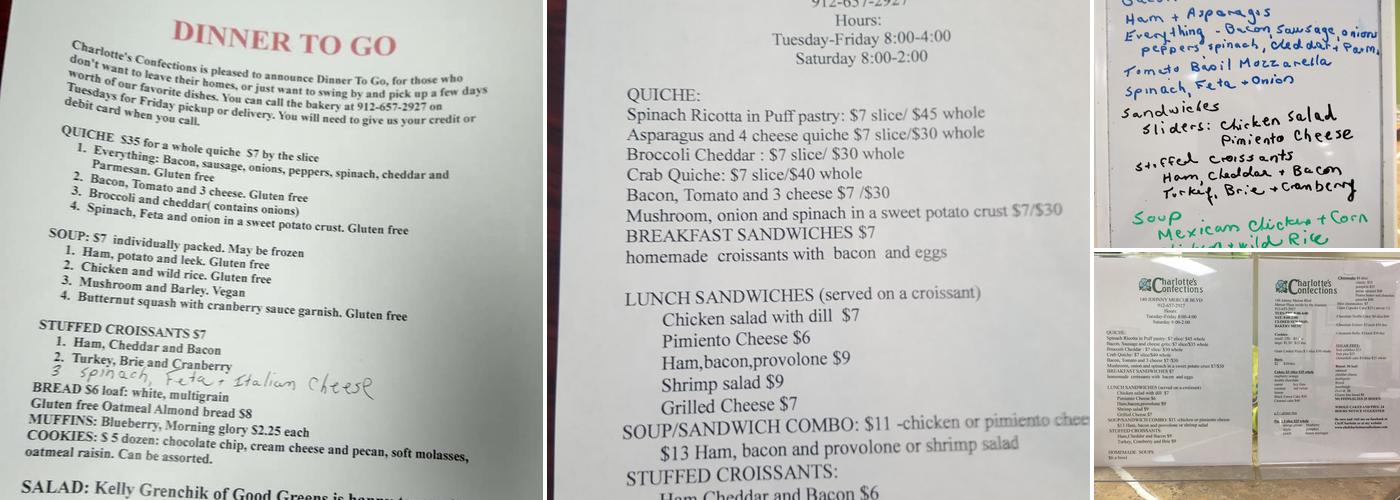 Chef Charlotte's Confections Menu