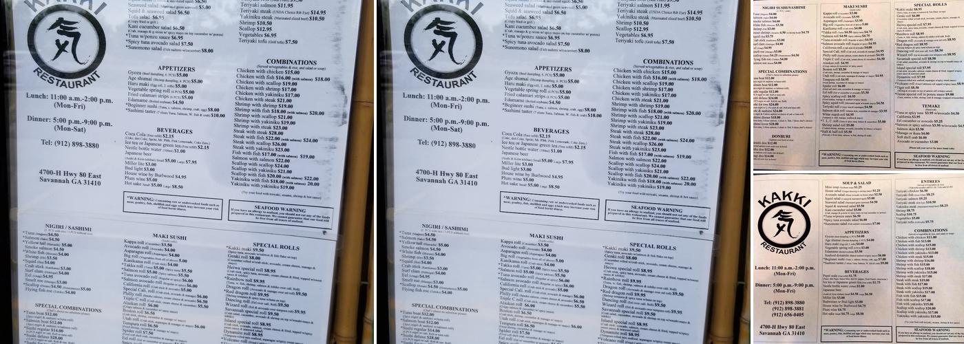 Kakki Restaurant Menu