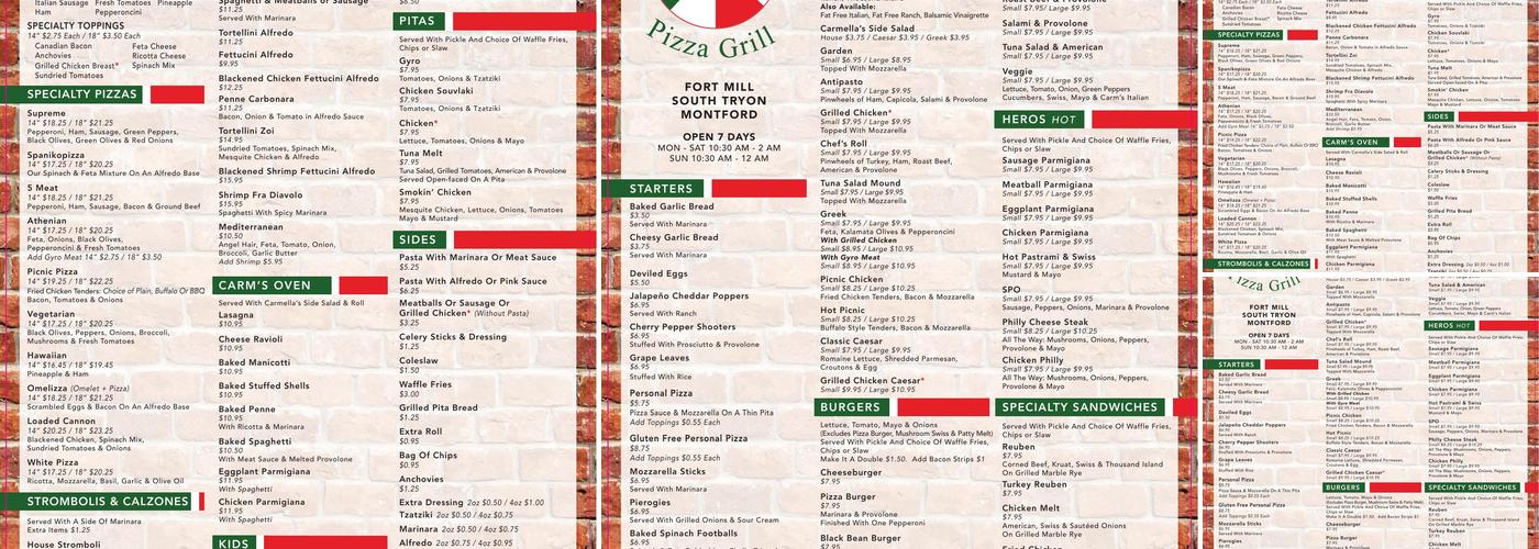 Carmella's Fort Mill Menu