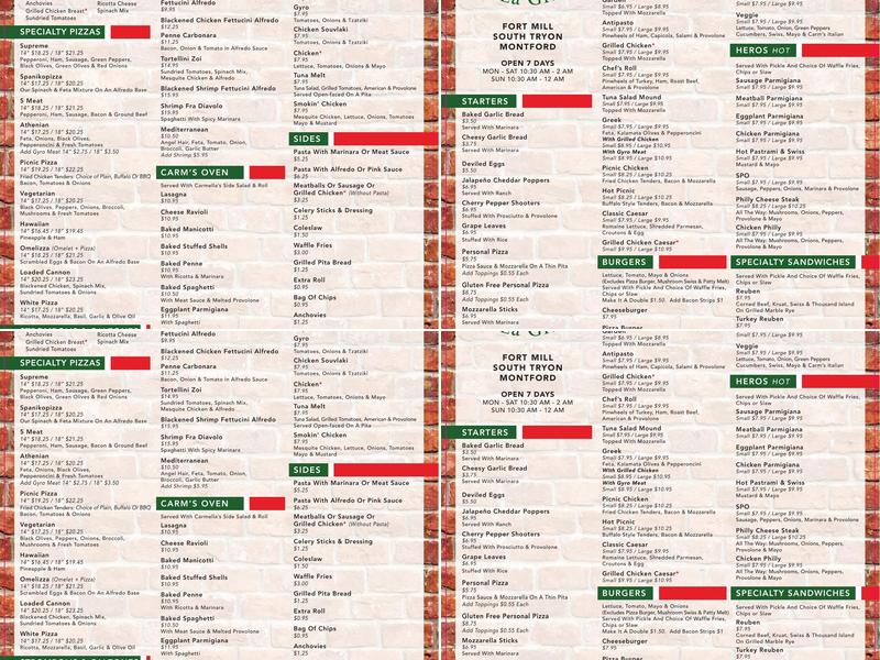 Carmella's Fort Mill Menu