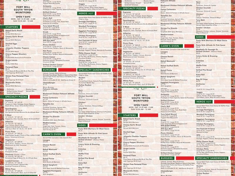 Carmella's Pizza and Grill Menu