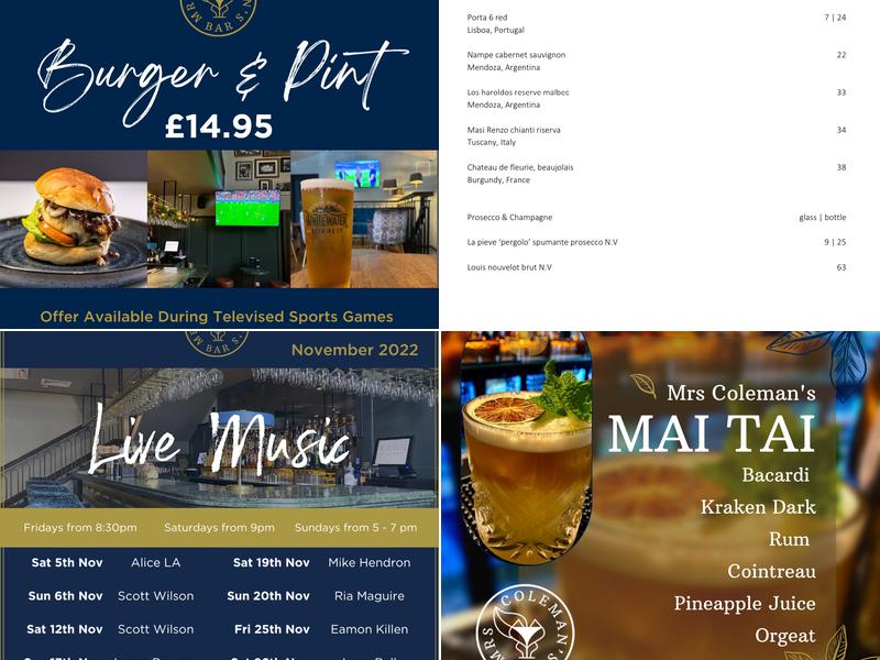 Mrs Coleman's Bar Menu