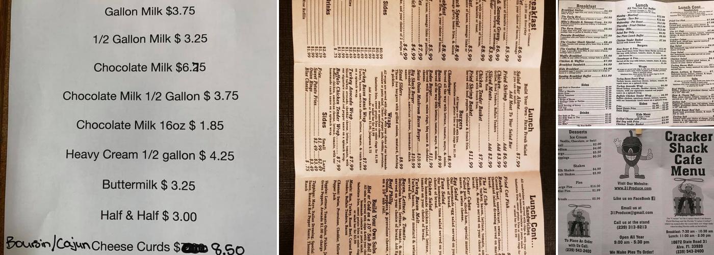 31 Produce/Cracker Shack Cafe Menu