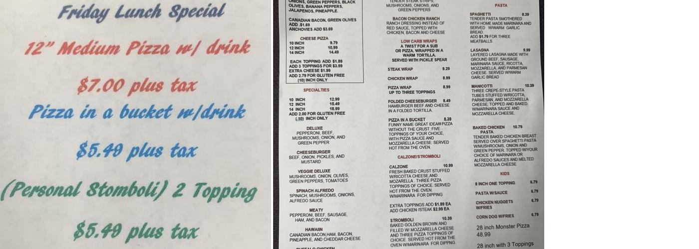 Pop Pops Pizza Menu