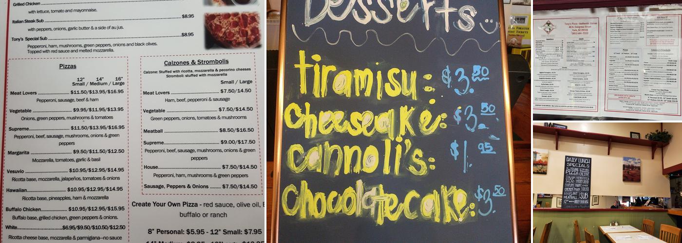 Tony's Pizza & Italian Restaurant Menu