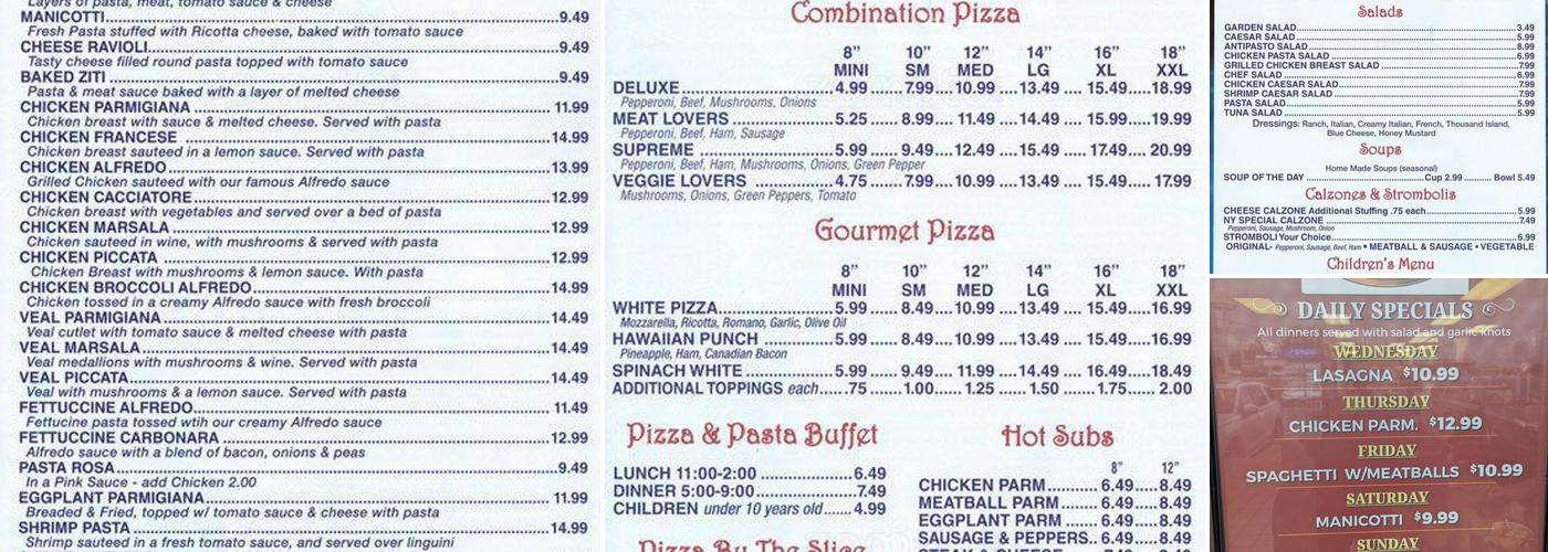 New York Pizza & Pasta Menu