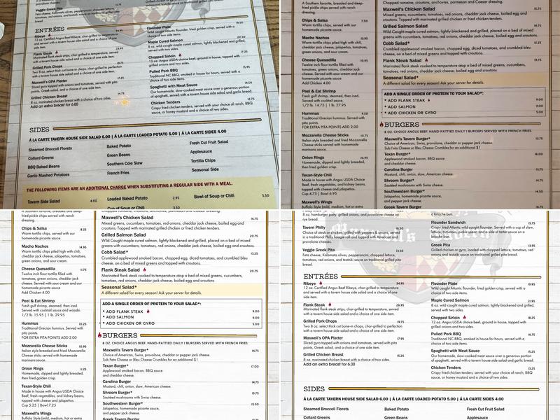 Maxwell's Tavern Menu