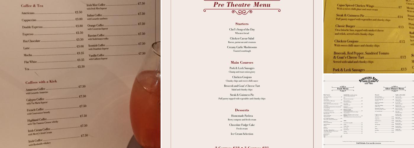 Robinsons Bar Menu