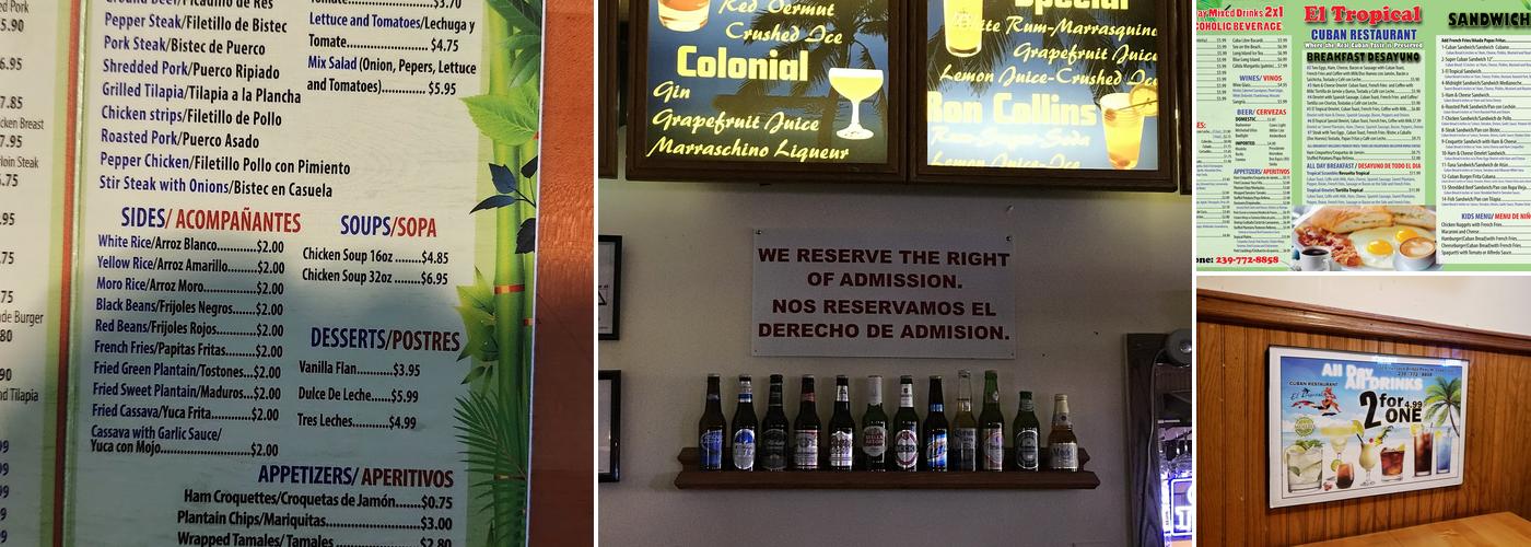 Cuban Restaurant El Tropical Menu