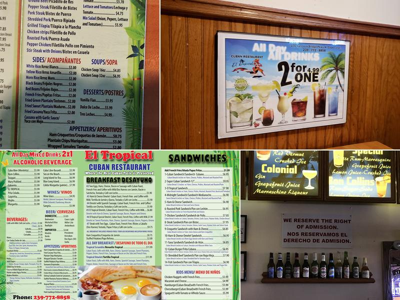 Cuban Restaurant El Tropical Menu