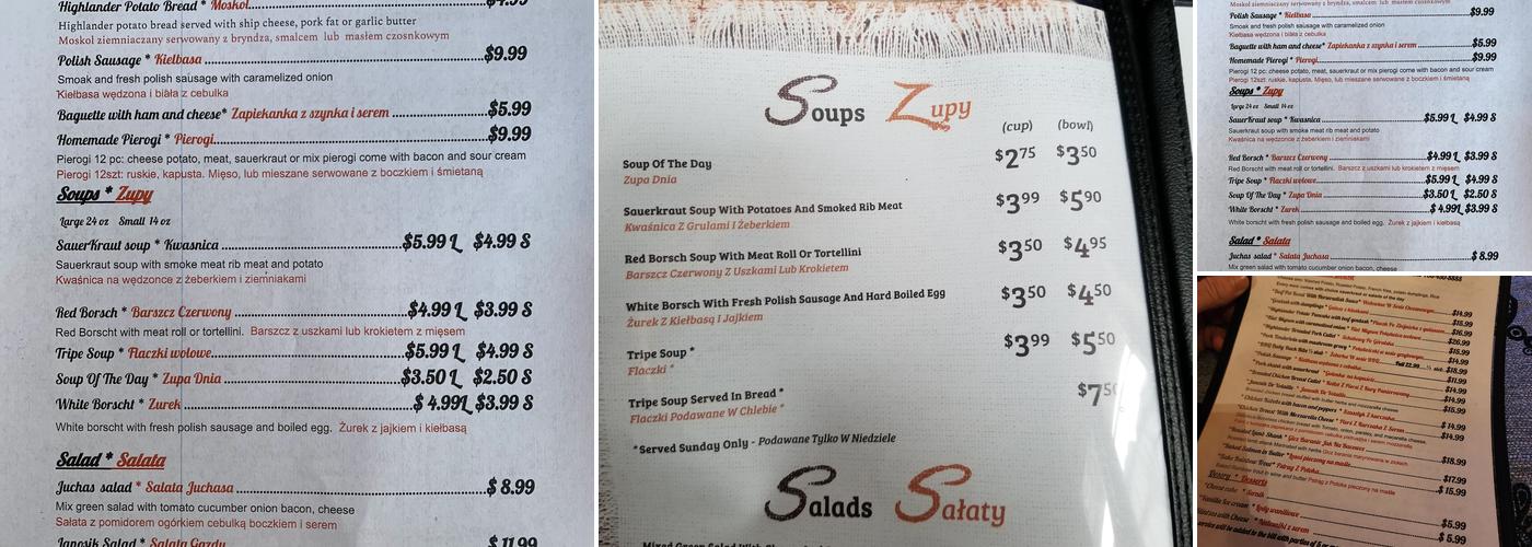 Janosik Banquets Menu