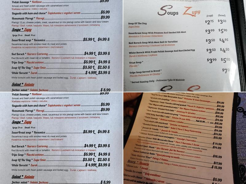 Janosik Banquets Menu