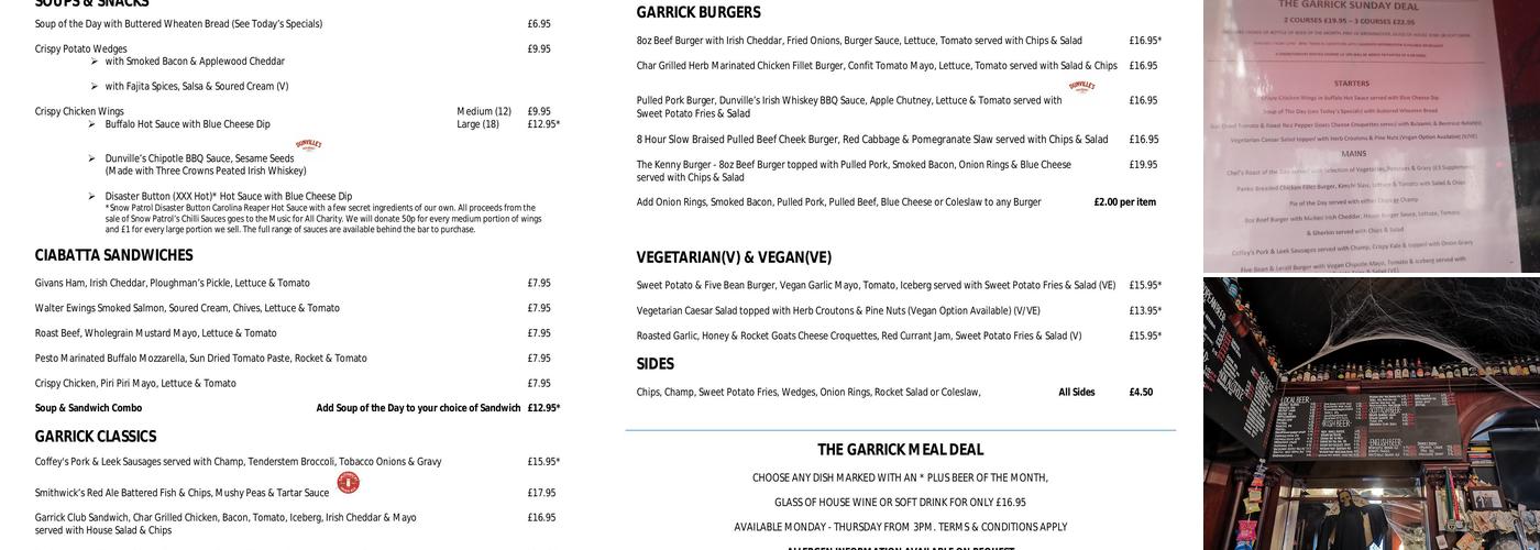 The Garrick Menu