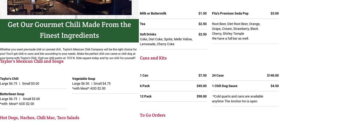 Taylor's Mexican Chili Company Inc. Menu