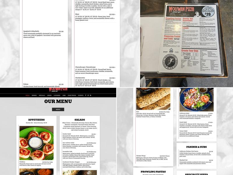 Wolfman Pizza Menu