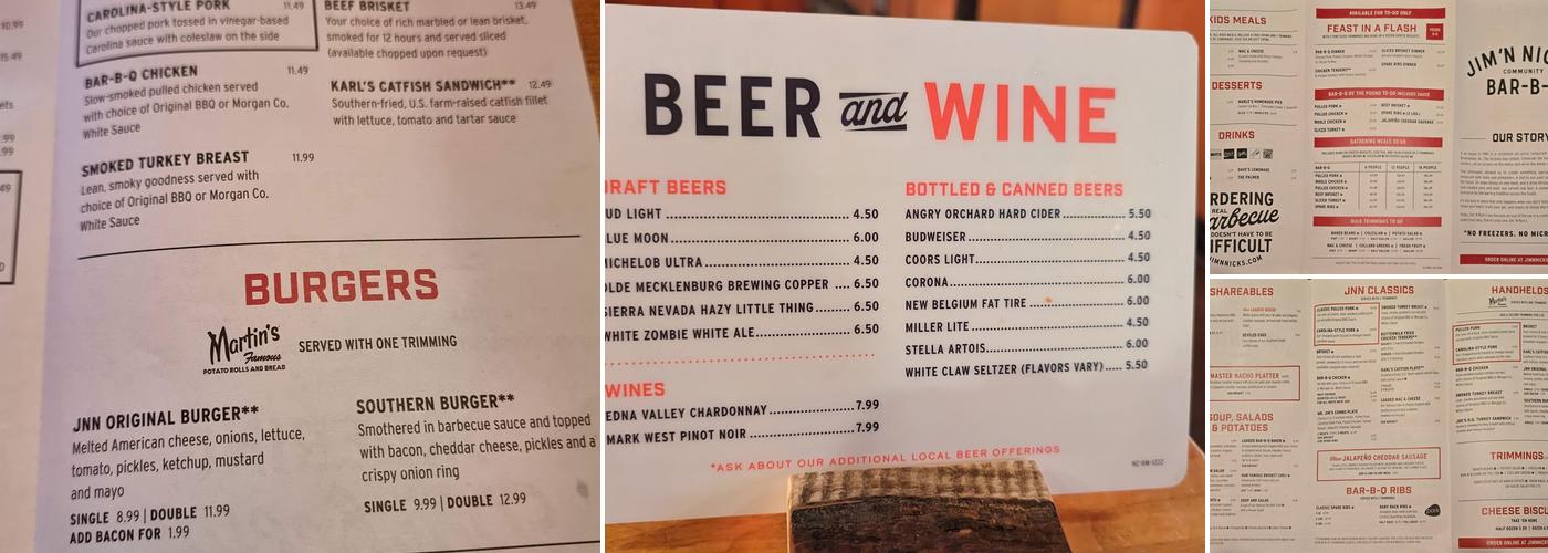 Jim 'N Nick's Menu