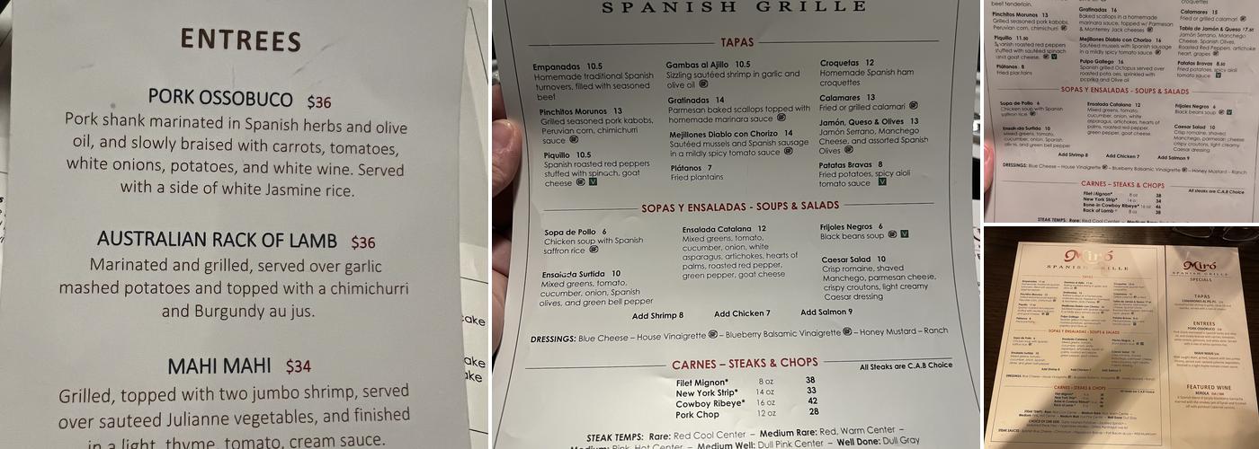 Miro Spanish Grille Menu