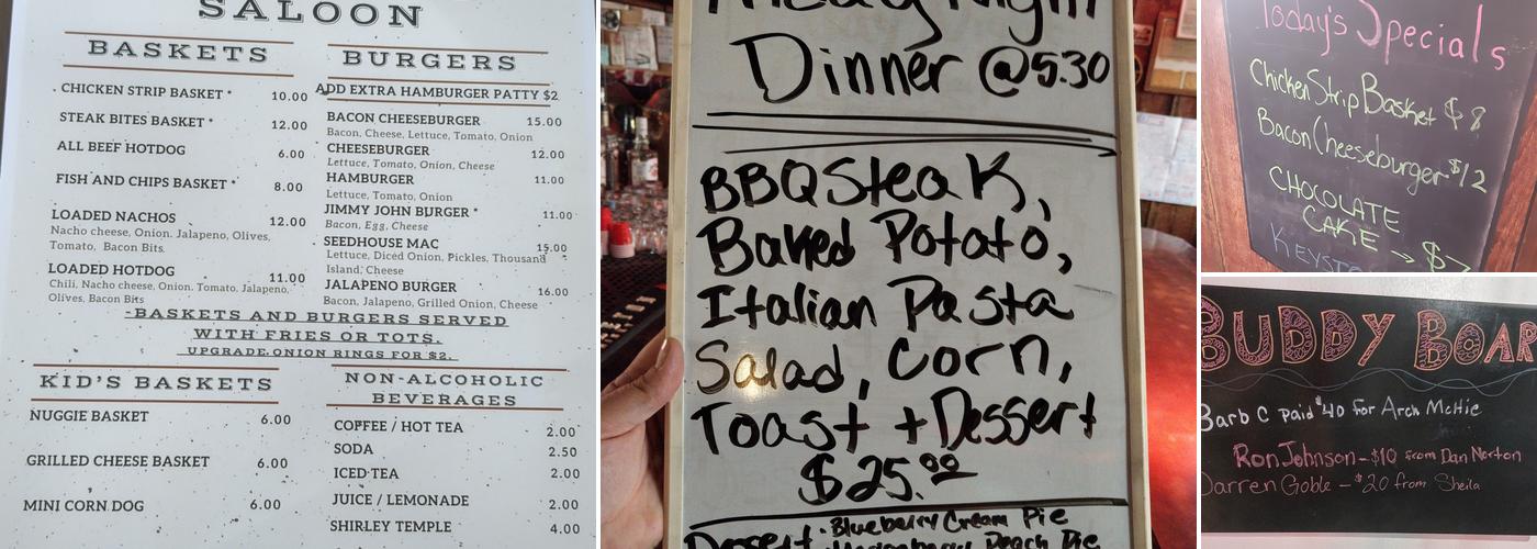 Seedhouse Saloon Menu