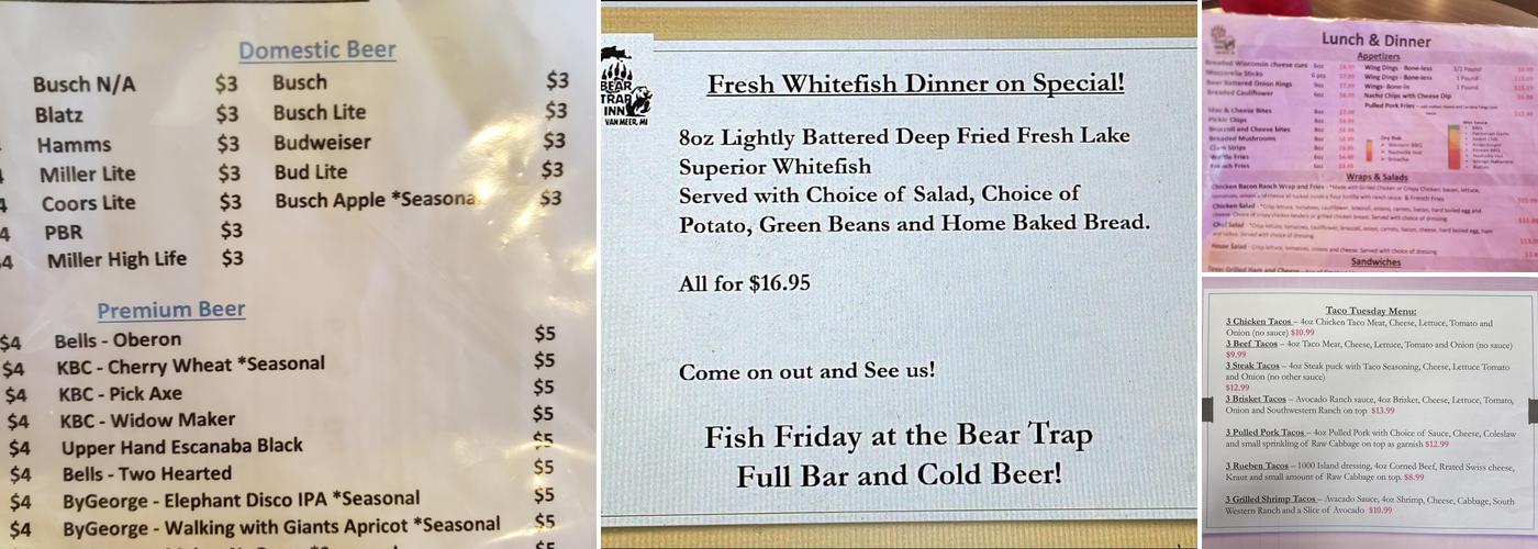 Bear Trap Inn Menu