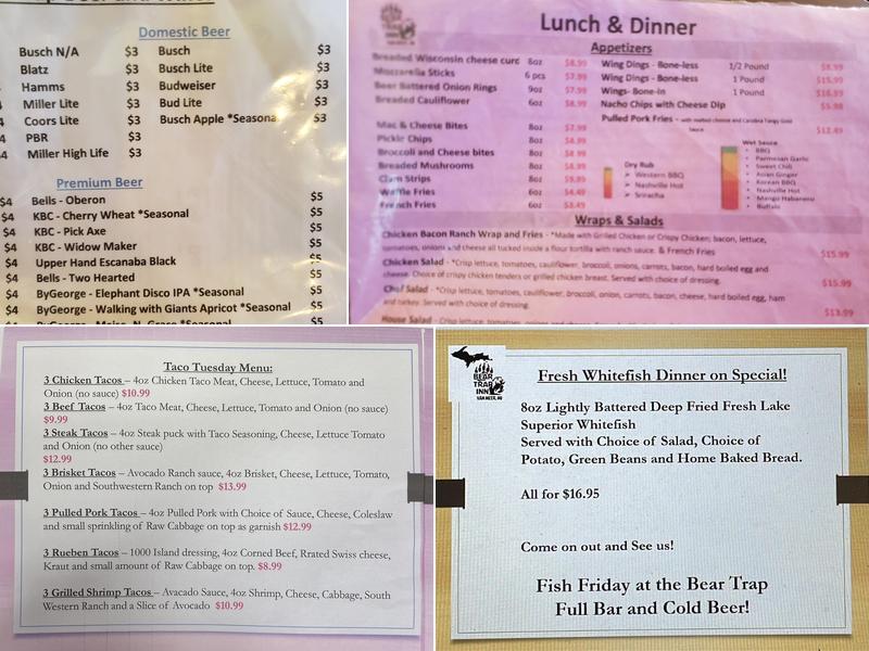 Bear Trap Inn Menu