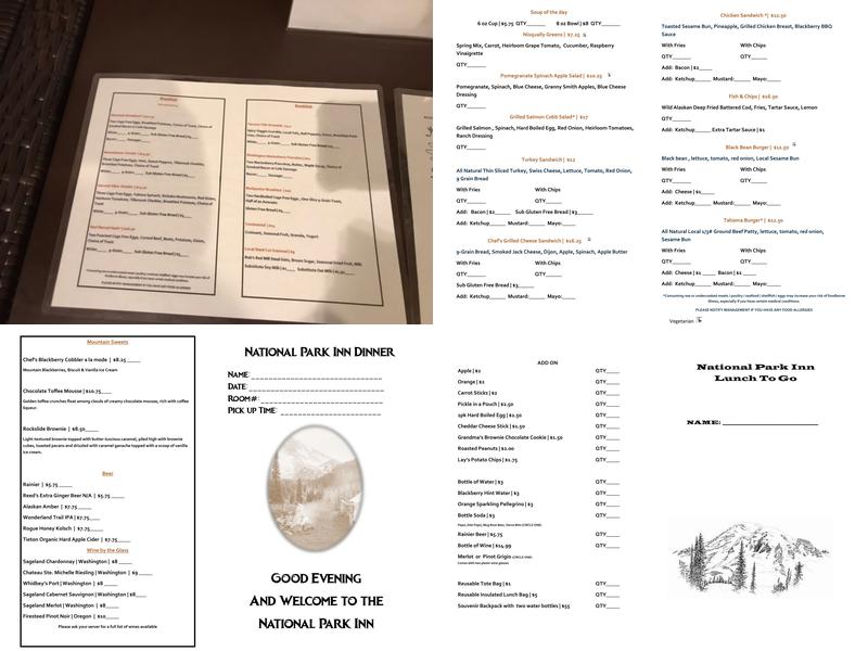 National Park Inn Dining Room Menu