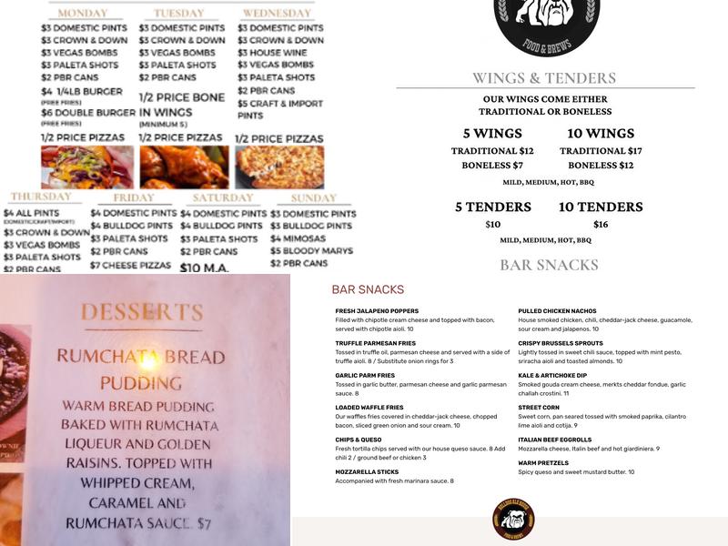 Bulldog Ale House Menu