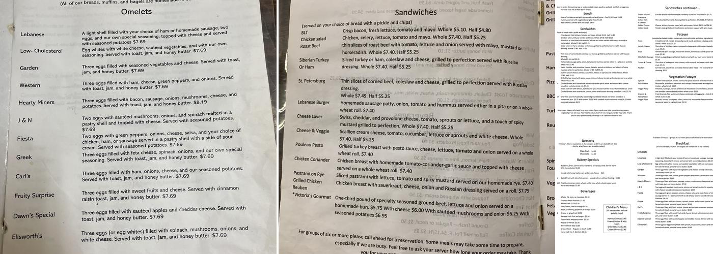 Victoria's Kitchen Menu