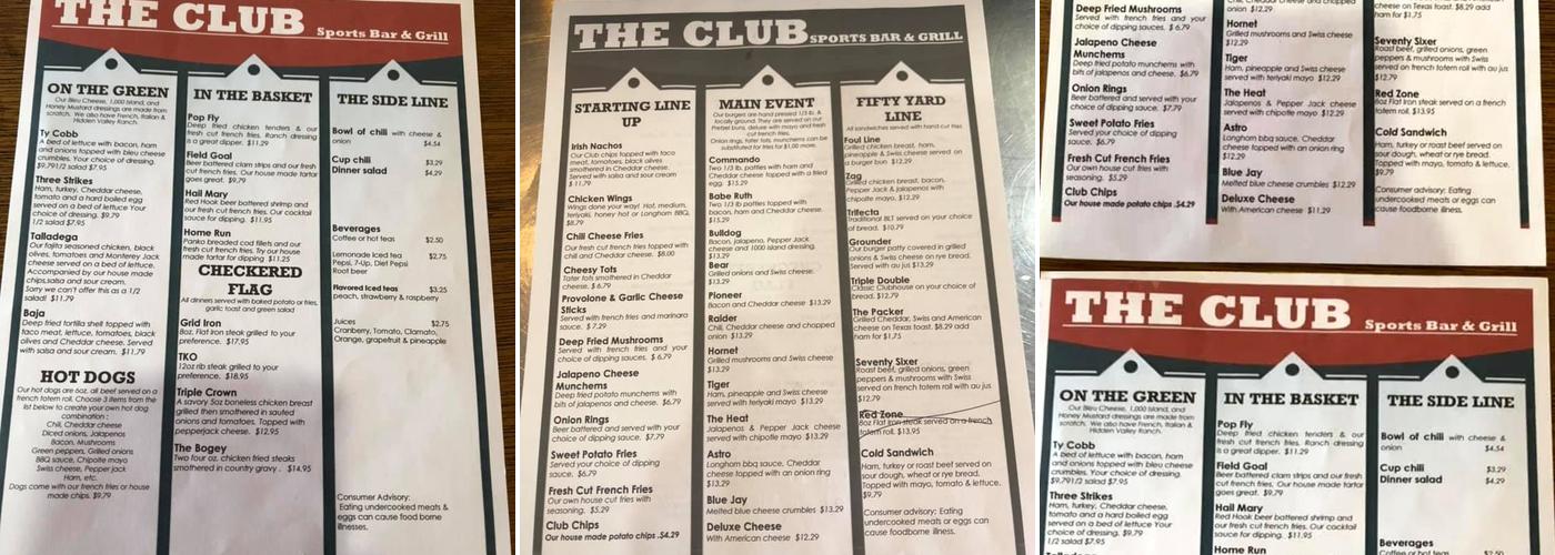 The Club Menu