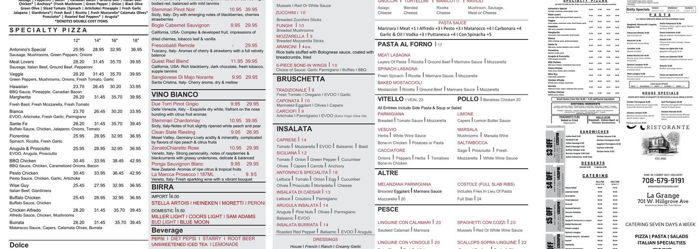 Antonino's Ristorante Menu