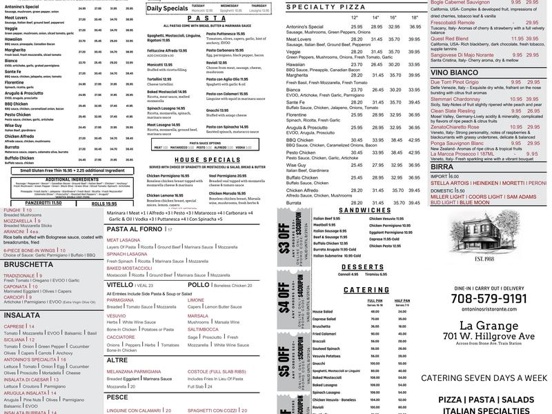 Antonino's Ristorante Menu