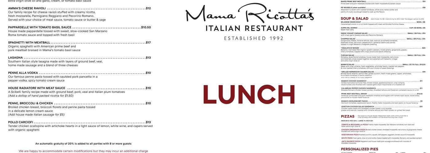 Mama Ricotta's Menu
