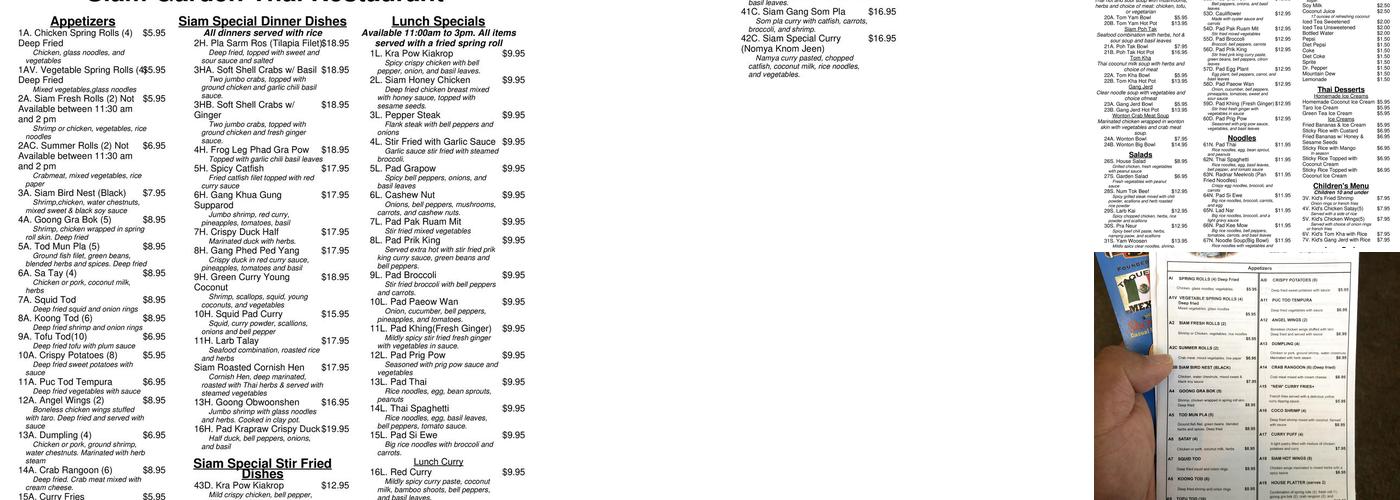 Siam Garden Menu