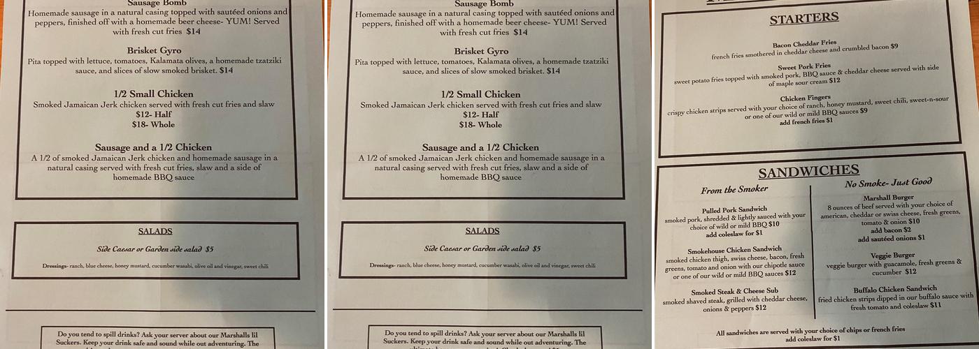 Marshalls Menu