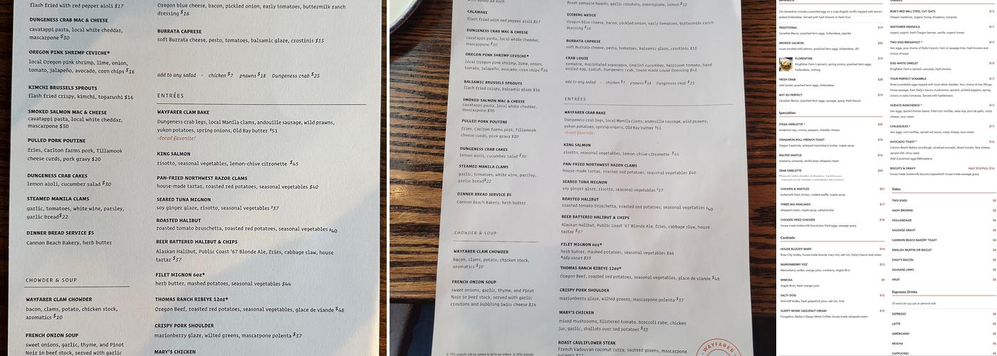 The Wayfarer Restaurant and Lounge Menu
