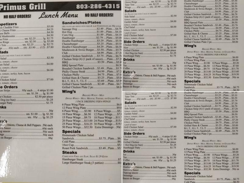 Primus Grill Menu