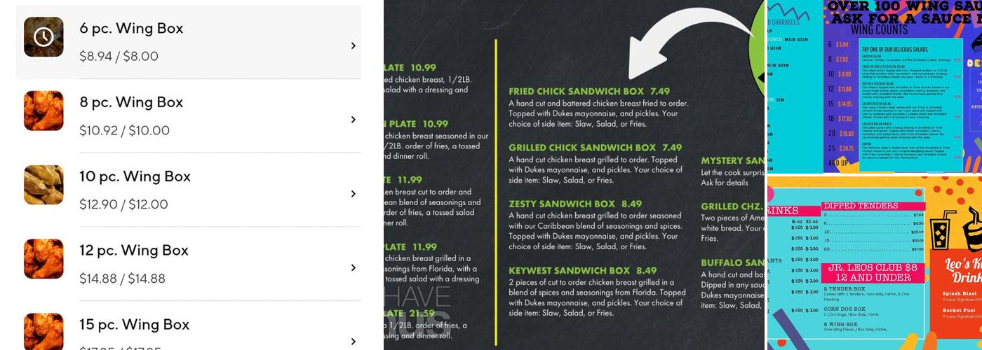 Leos Wings Menu