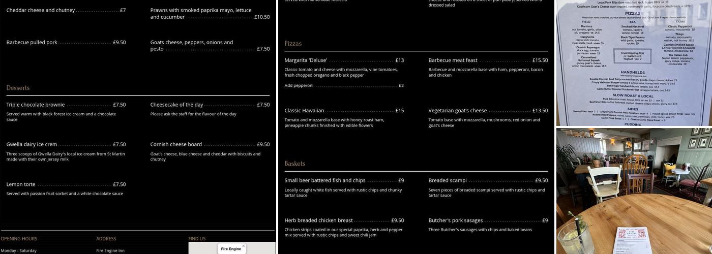 The Fire Engine Inn Menu